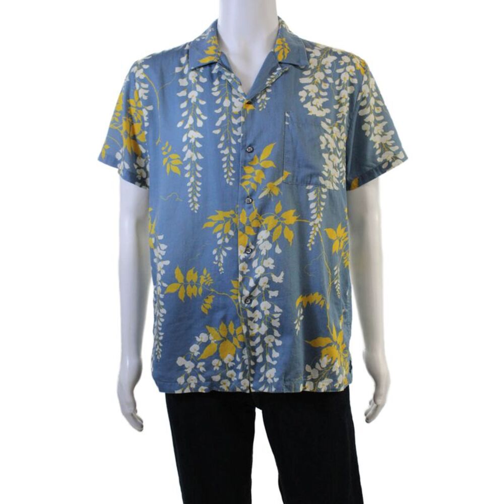 Double Rainbouu Mens Cotton Floral Short Sleeve Button Up Shirt Blue Size S